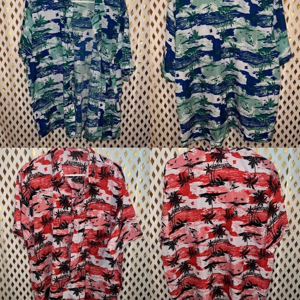 Lot of 2 Hawaiian shirt mens Hanton size XL blue and red tones
